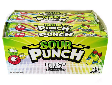 SOUR PUNCH Rainbow Straws, Chewy Candy, 2 oz., 24 ct.
