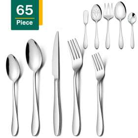 Walchoice 65 Piece Silverware Set with Serving Set, Stainless Steel Flatware Cutlery Set for Home, Metal Eating Utensils Service for 12