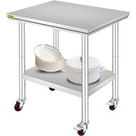 VEVOR Stainless Steel Work Table with Wheels 24 x 30 Prep Table with casters Heavy Duty Work Table for Commercial Kitchen Restaurant Business (24 x 30