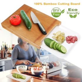 Bamboo Cutting Board with Sliding Draw Tray BPA-free Anti-bacterial Chopping Board