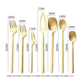 304 Stainless Steel Tableware Knife And Fork Stirring Spoon (Option: Gold 7pcs set-4set)