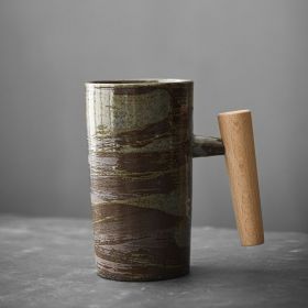 Vintage Minimalist Creative Ceramic Mug With Wooden Handle (Option: Green-220ml)