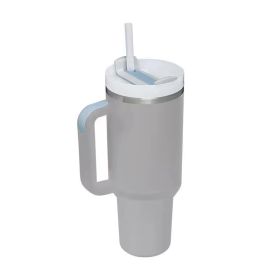 Mug Tumbler with Handle Insulated Tumbler with Lids Straw Stainless Steel Coffee Cups with Adjustable Strap Water Bottle Pouch (Color: Gray  cup)