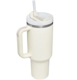 Mug Tumbler with Handle Insulated Tumbler with Lids Straw Stainless Steel Coffee Cups with Adjustable Strap Water Bottle Pouch (Color: Cream white cup)