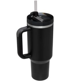 Mug Tumbler with Handle Insulated Tumbler with Lids Straw Stainless Steel Coffee Cups with Adjustable Strap Water Bottle Pouch (Color: Black  cup)