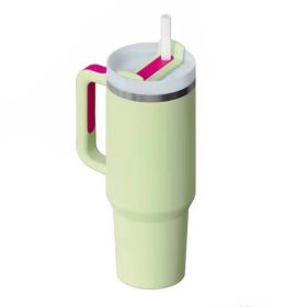 Mug Tumbler with Handle Insulated Tumbler with Lids Straw Stainless Steel Coffee Cups with Adjustable Strap Water Bottle Pouch (Color: Light green cup)