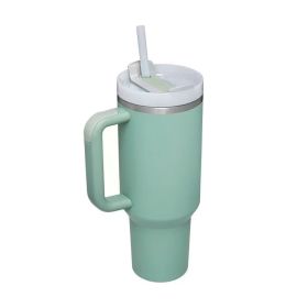 Mug Tumbler with Handle Insulated Tumbler with Lids Straw Stainless Steel Coffee Cups with Adjustable Strap Water Bottle Pouch (Color: Green cup)
