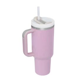 Mug Tumbler with Handle Insulated Tumbler with Lids Straw Stainless Steel Coffee Cups with Adjustable Strap Water Bottle Pouch (Color: Light purple cup)