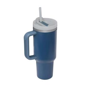 Mug Tumbler with Handle Insulated Tumbler with Lids Straw Stainless Steel Coffee Cups with Adjustable Strap Water Bottle Pouch (Color: Deep blue cup)
