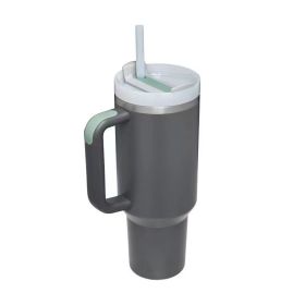 Mug Tumbler with Handle Insulated Tumbler with Lids Straw Stainless Steel Coffee Cups with Adjustable Strap Water Bottle Pouch (Color: Deep gray cup)