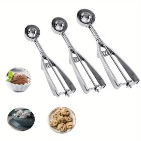 3pcs Cookie Scoop Set, Stainless Steel Ice Cream Scooper With Trigger Release, Large/Medium/Small Cookie Scooper For Baking (size: 4 +5 + 2.36 Inch)