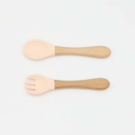 Baby Food Grade Wooden Handles Silicone Spoon Fork Cutlery (Size/Age: Average Size (0-8Y), Color: Beige)