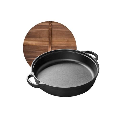 Uncoated Frying Pan with Dual Handles and Wooden Lid(AMZ Shipping)